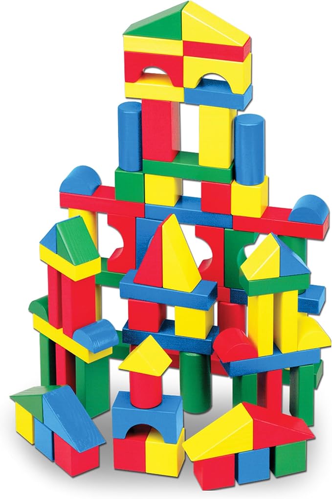 Melissa & Doug Wooden Building Blocks Set - 100 Blocks in 4 Colors and 9 Shapes Classic Kids Toys, Colored Wood For Toddlers Ages 2+ - FSC-Certified image 1