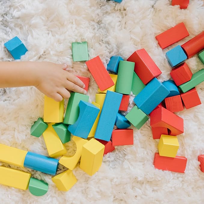 Melissa & Doug Wooden Building Blocks Set - 100 Blocks in 4 Colors and 9 Shapes Classic Kids Toys, Colored Wood For Toddlers Ages 2+ - FSC-Certified image 2