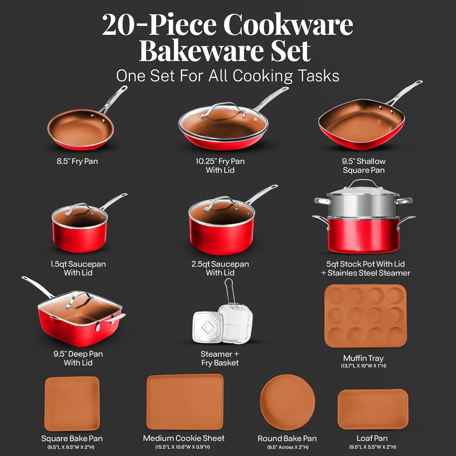 Gotham Steel 20pc Nonstick Cookware & Bakeware Set · Hammered Copper image 2