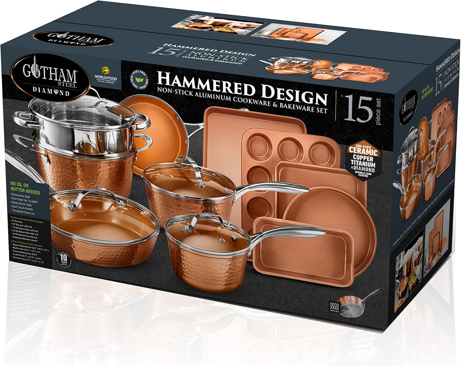 Hammered Ceramic Cookware Set – 15 Pcs – Deep Copper image 6