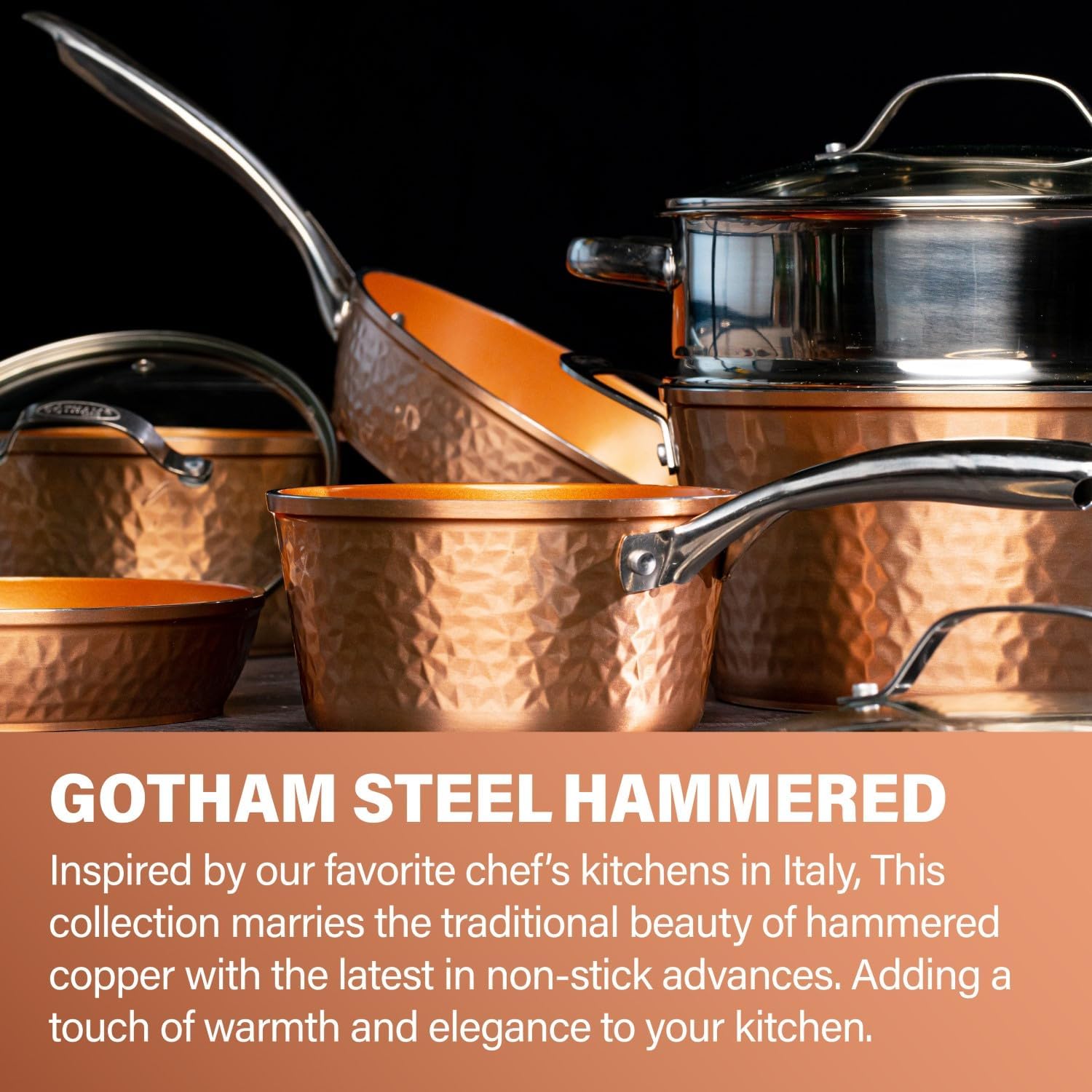 Hammered Ceramic Cookware Set – 15 Pcs – Deep Copper image 7