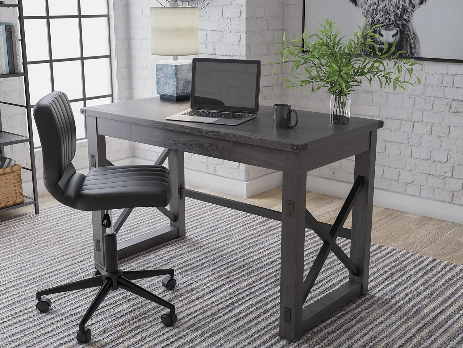 Signature Design by Ashley Freedan Rustic Farmhouse Home Office Desk, Dark Gray image 2