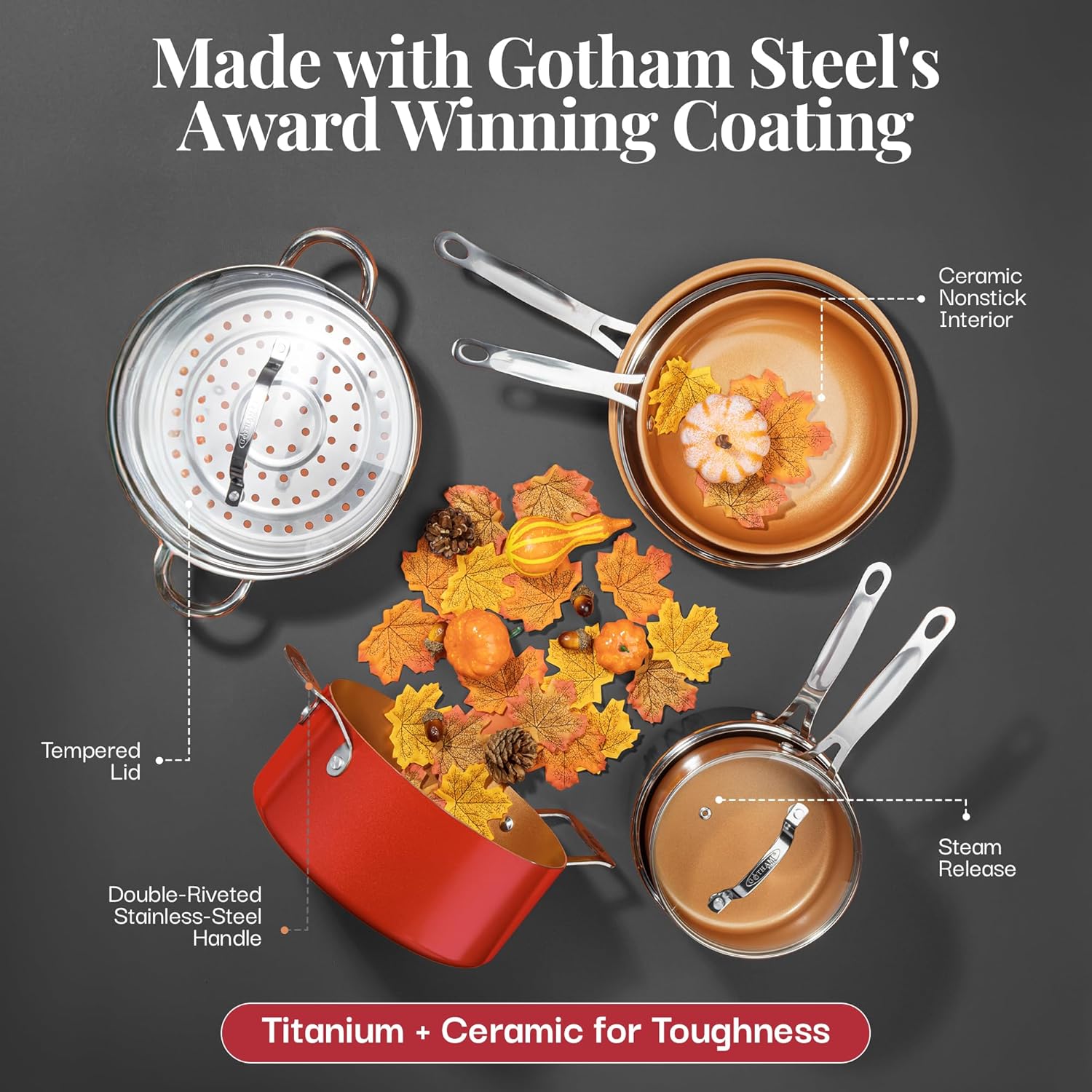 Gotham Steel 20pc Nonstick Cookware & Bakeware Set · Hammered Copper image 7