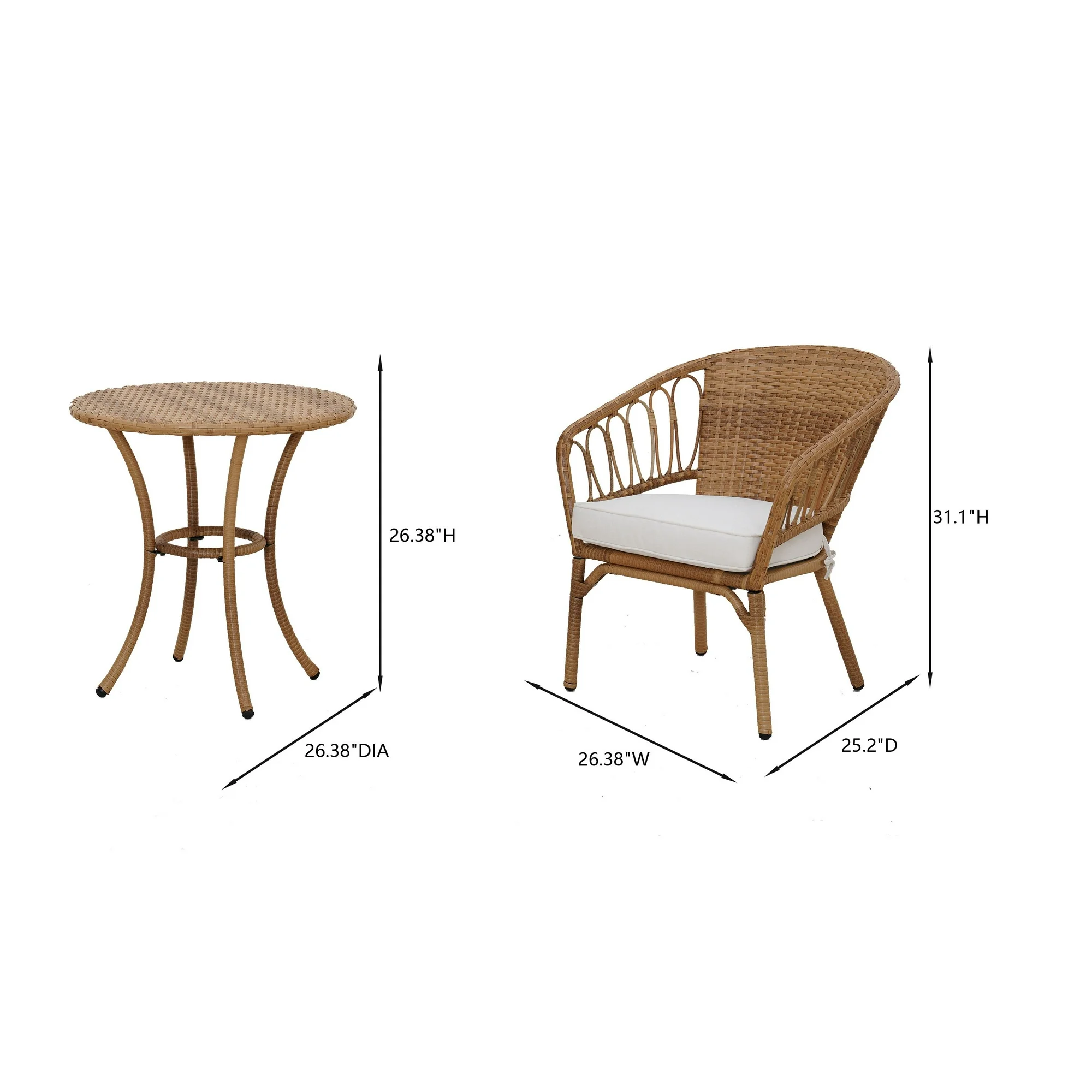 Better Homes & Gardens Willow Sage 3-Piece Outdoor Wicker Bistro Set, Beige image 6