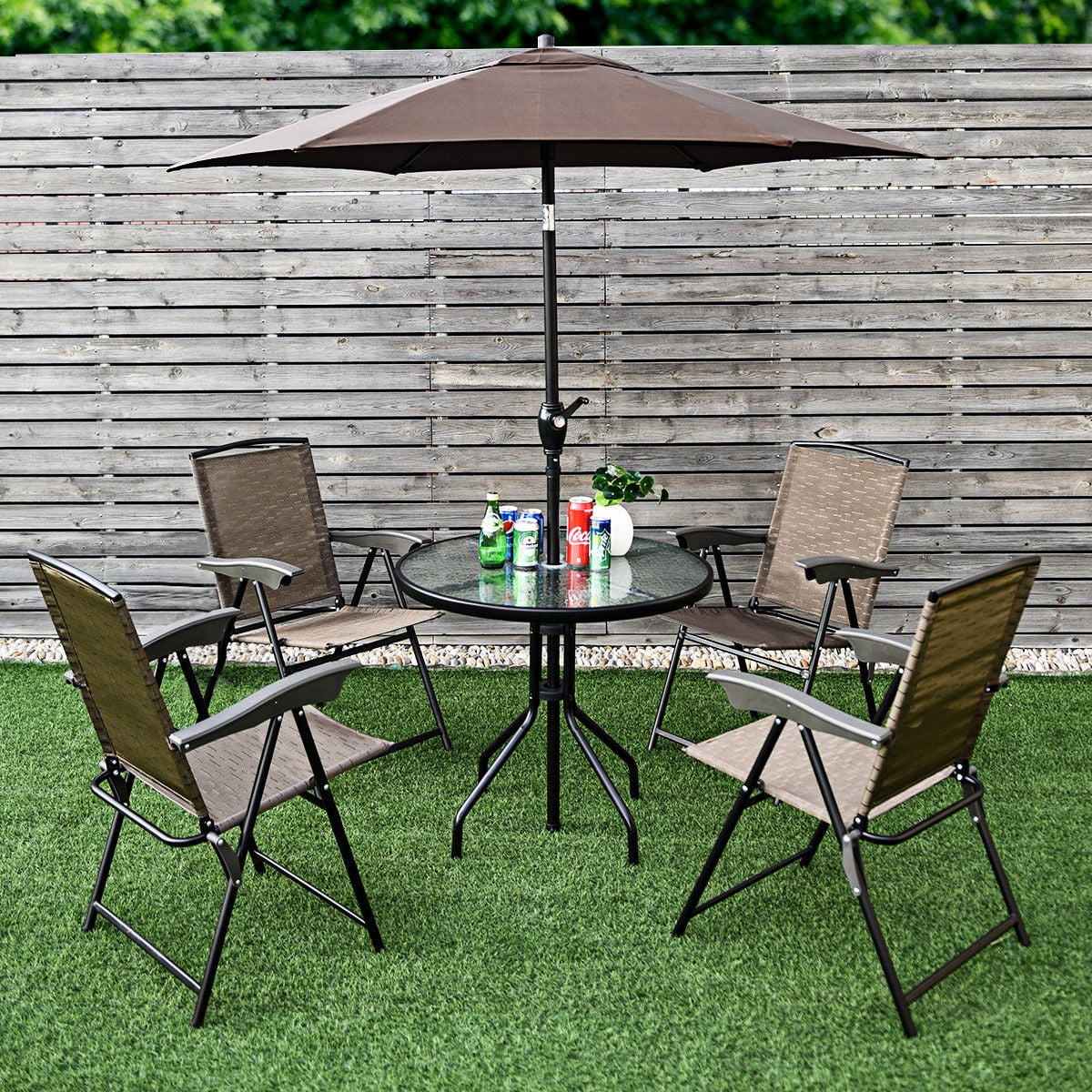 Costway 4PCS Folding Sling Chairs Steel Armrest Patio Garden Camping W/Adjustable Back image 4