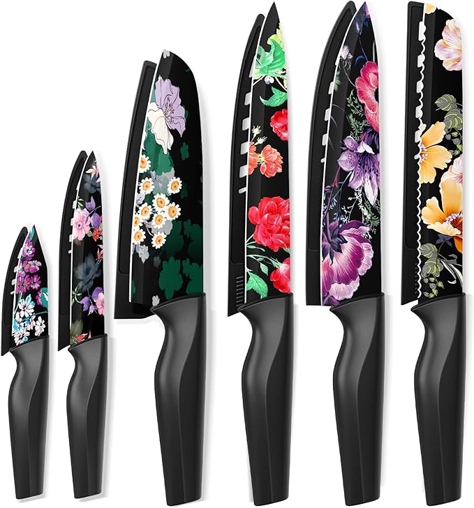 Astercook Knife Set, 12-Piece Flower Kitchen Knives Sets with Blade Guards, Dishwasher Safe, German High Carbon Stainless Steel, Perfect Gifts for Kitchen image 1