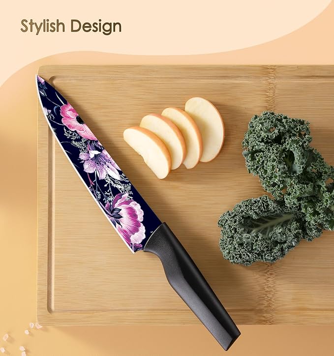 Astercook Knife Set, 12-Piece Flower Kitchen Knives Sets with Blade Guards, Dishwasher Safe, German High Carbon Stainless Steel, Perfect Gifts for Kitchen image 4