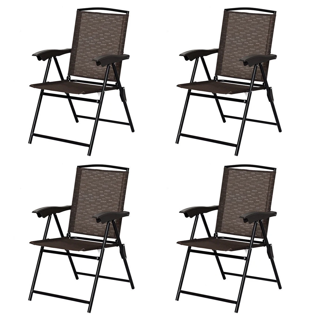 Costway 4PCS Folding Sling Chairs Steel Armrest Patio Garden Camping W/Adjustable Back image 6