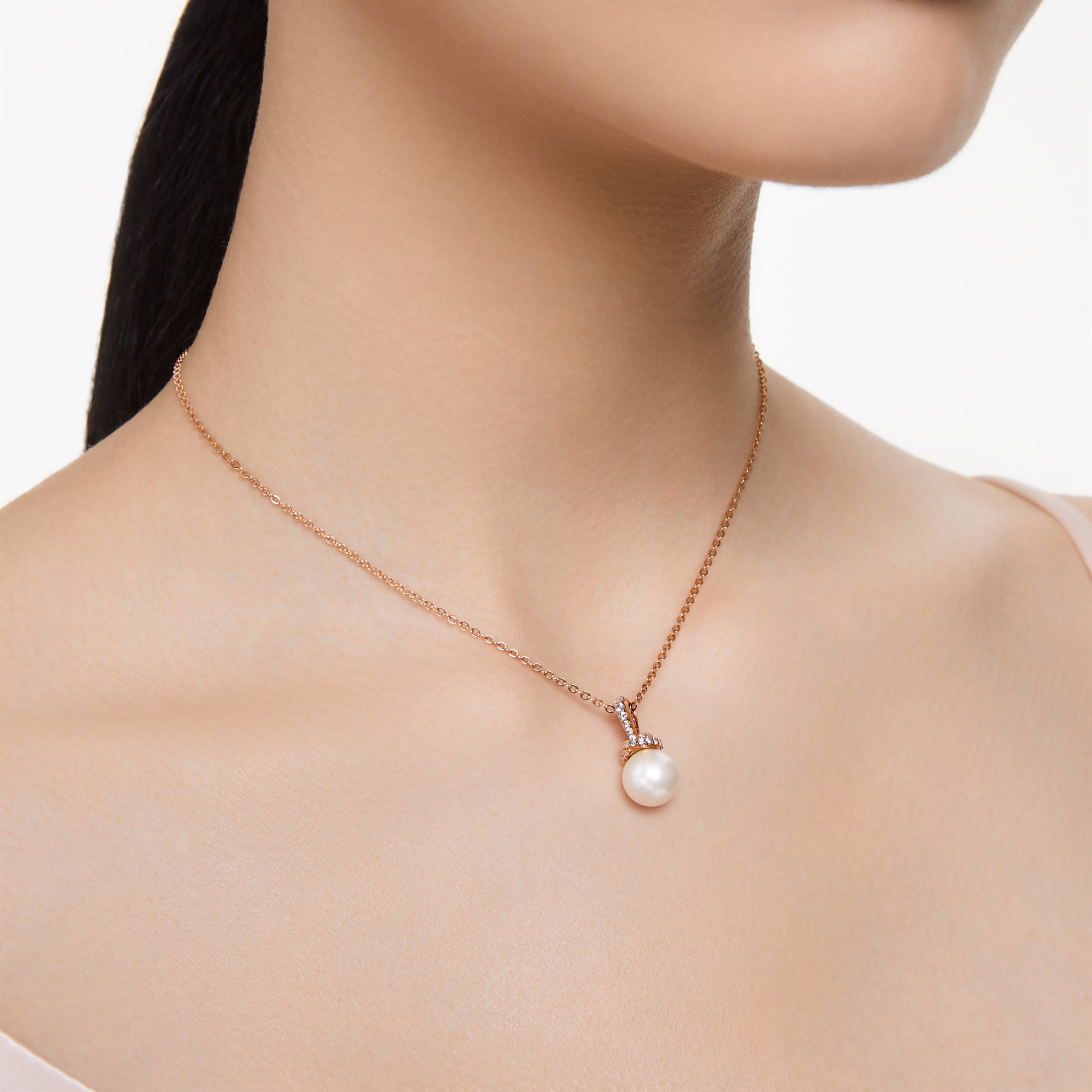 Original Pendant Crystal pearl, White, Rose gold-tone plated image 1