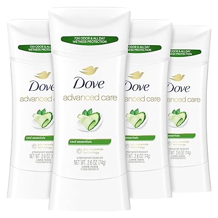 Dove Advanced Care Antiperspirant Deodorant Stick Cool Essentials 4 ct for helping your skin barrier repair after shaving 72 hour odor control and sweat protection with Pro Ceramide Technology 2.6 oz image 1