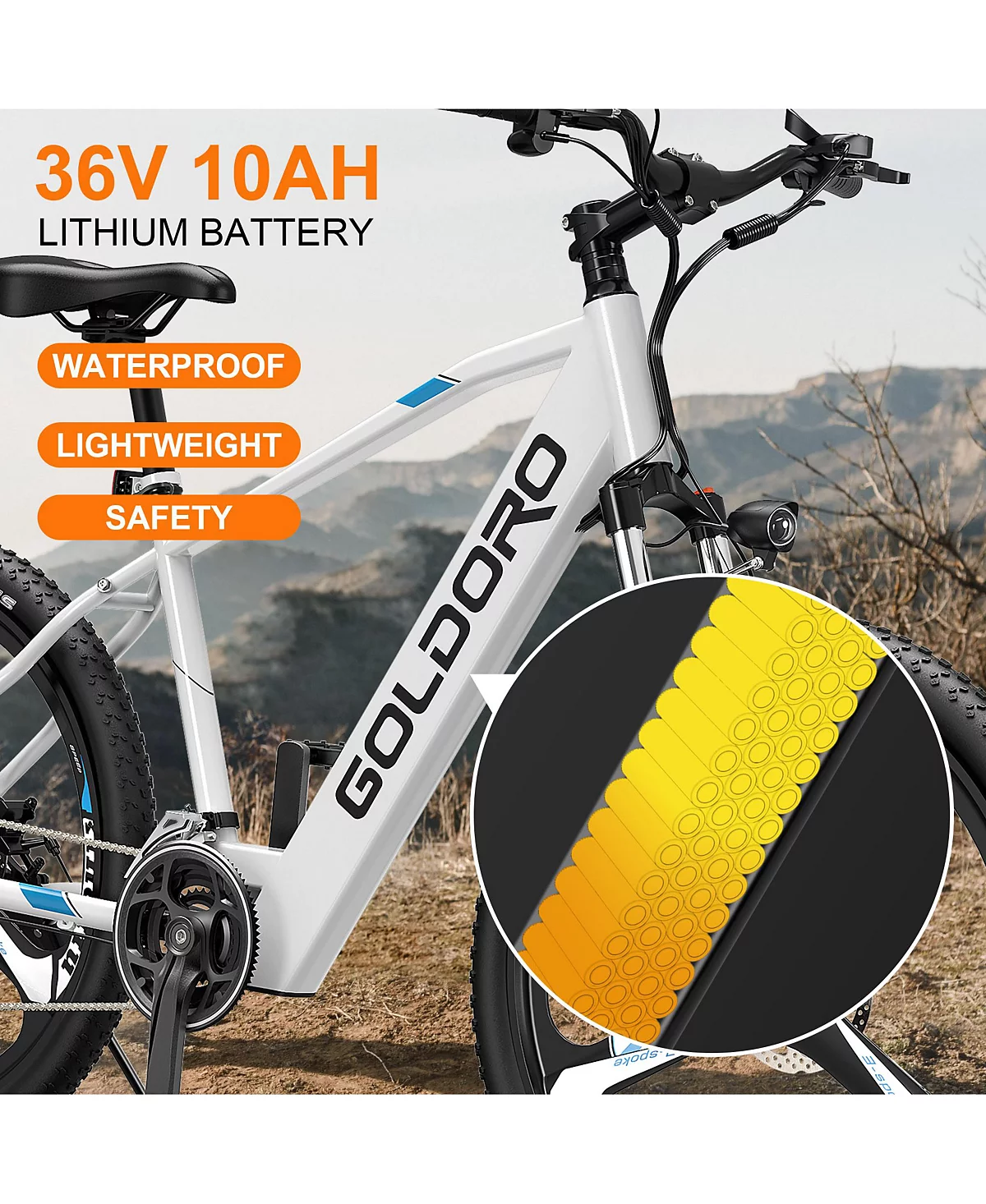 Goldoro Electric Bike 26" X7 Aluminum Alloy Mountain Bike, 350W/36V, MAX 17.4 MPH, 21 speed with Alloy Wheels image 4