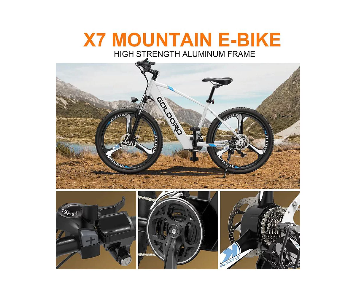 Goldoro Electric Bike 26" X7 Aluminum Alloy Mountain Bike, 350W/36V, MAX 17.4 MPH, 21 speed with Alloy Wheels image 2