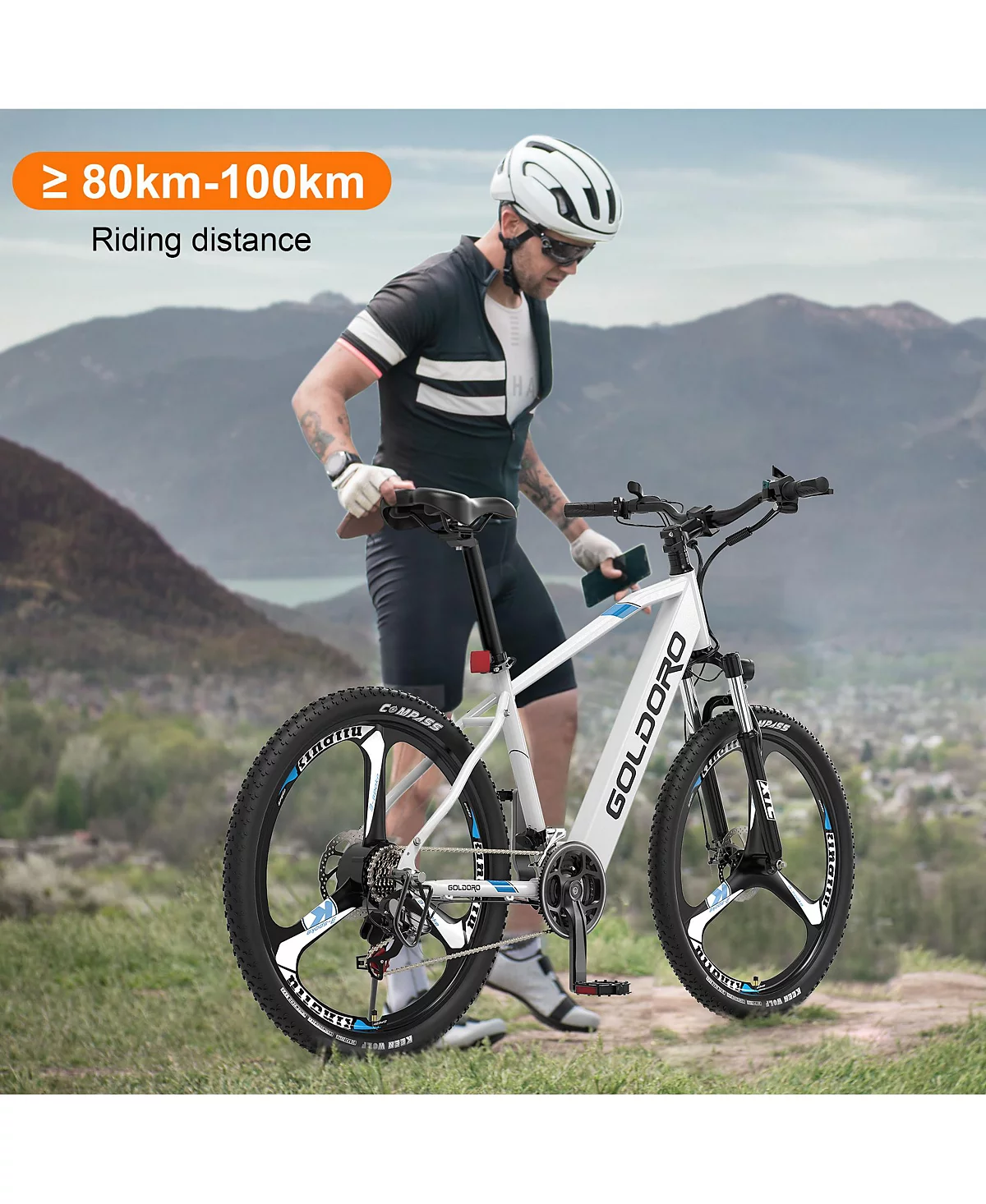 Goldoro Electric Bike 26" X7 Aluminum Alloy Mountain Bike, 350W/36V, MAX 17.4 MPH, 21 speed with Alloy Wheels image 3