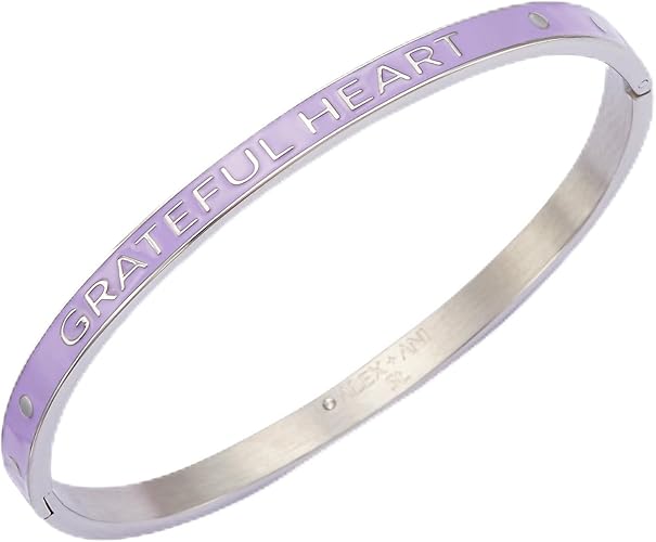 Alex and Ani Grateful Heart, Abundant Life Enamel Hinge Bracelet:Stainless Steel Silver:Purple image 1