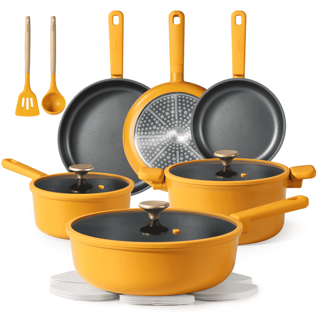 Carote 16 Pcs Kitchen Cookware Sets, Nonstick Pots and Pans Set, Induction Cookware, Lemon Drop image 1