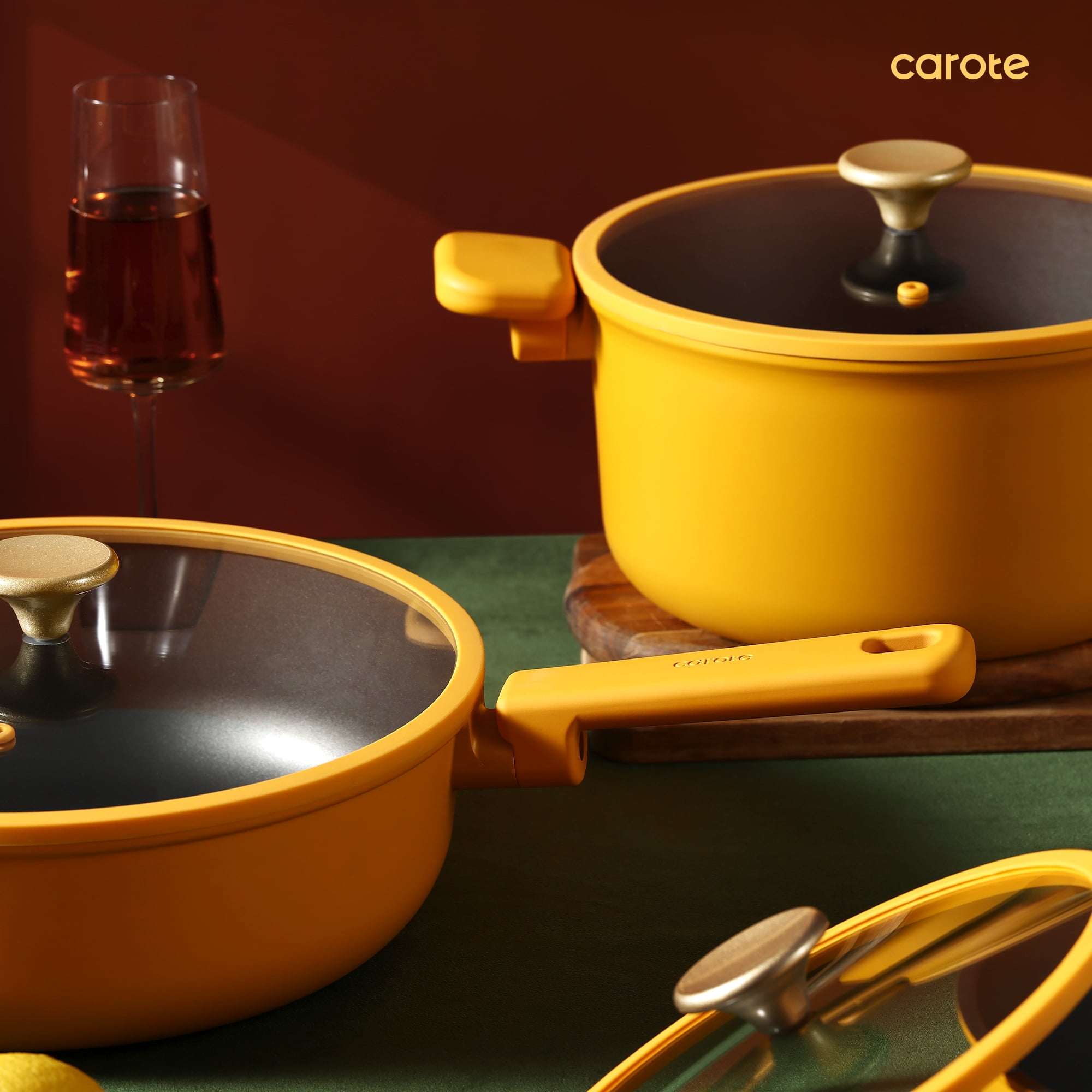 Carote 16 Pcs Kitchen Cookware Sets, Nonstick Pots and Pans Set, Induction Cookware, Lemon Drop image 2