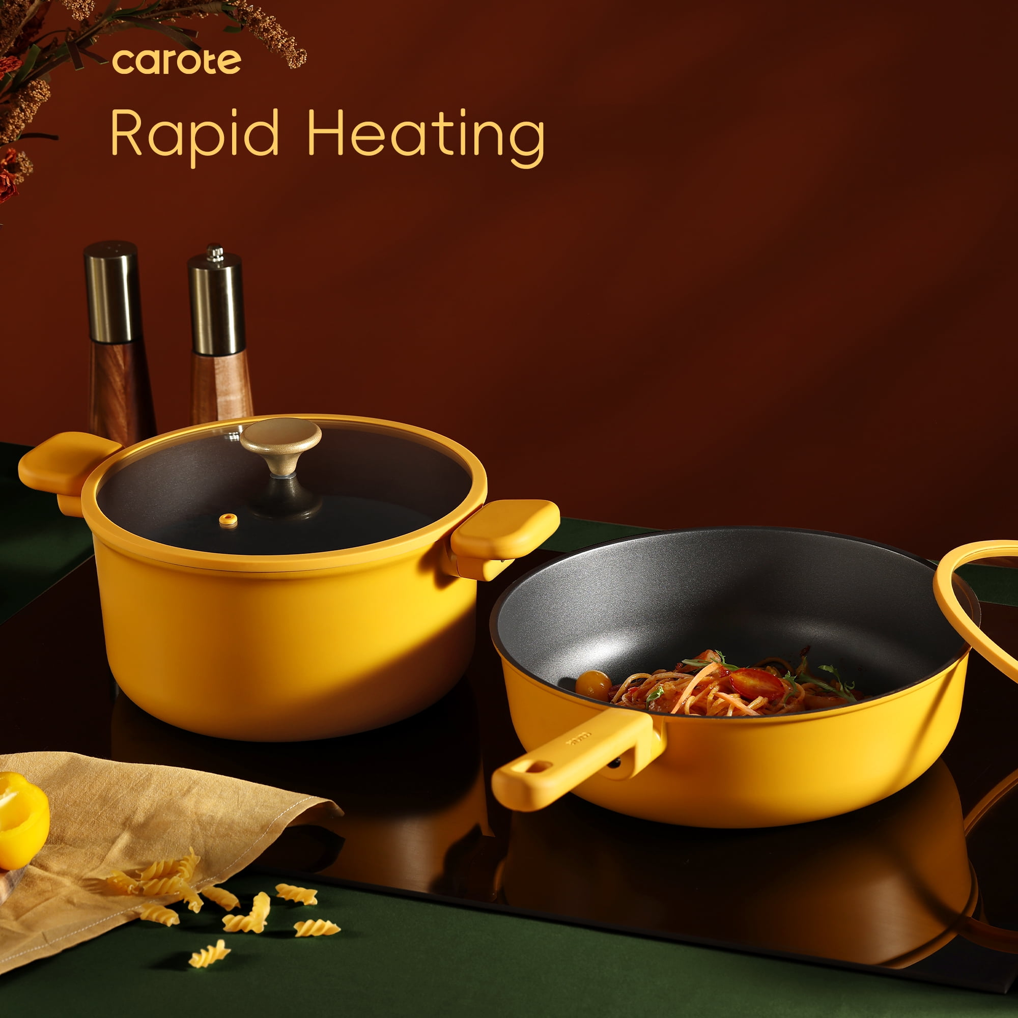 Carote 16 Pcs Kitchen Cookware Sets, Nonstick Pots and Pans Set, Induction Cookware, Lemon Drop image 3