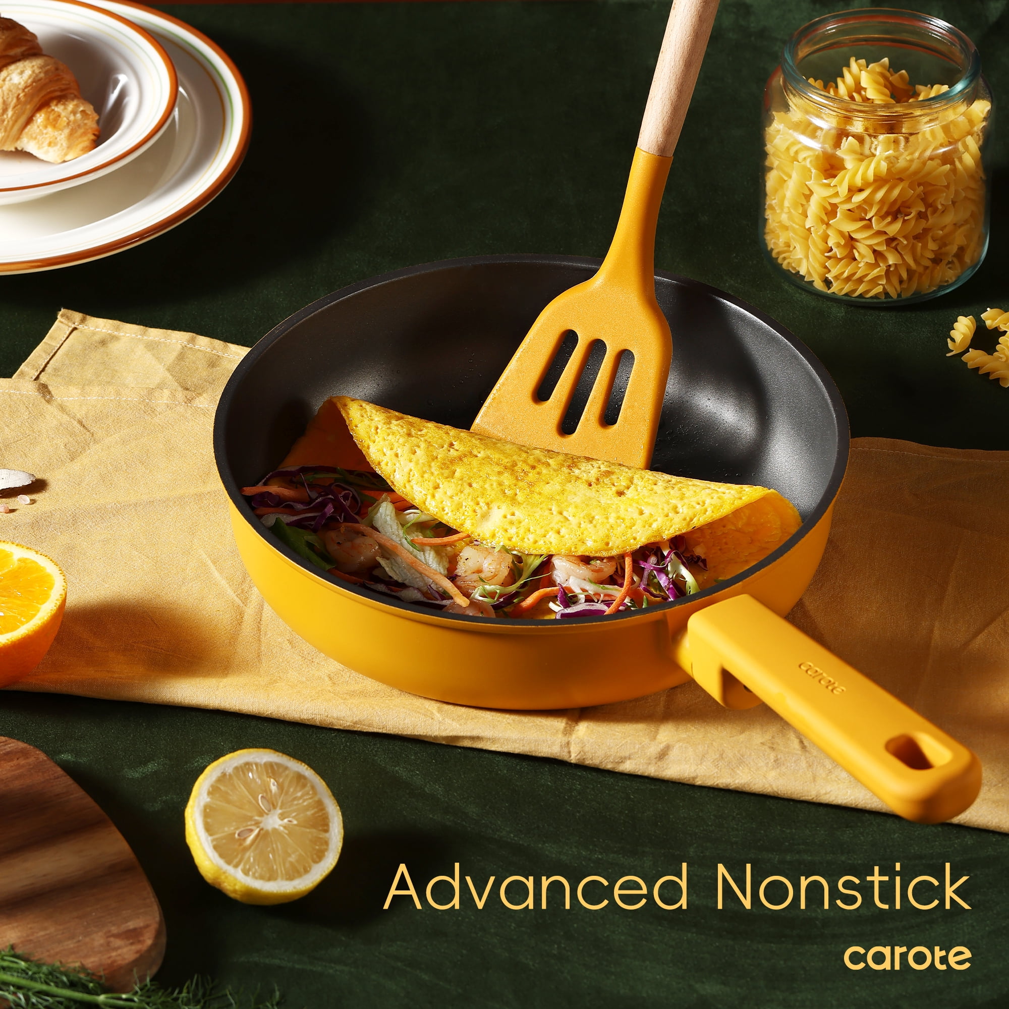 Carote 16 Pcs Kitchen Cookware Sets, Nonstick Pots and Pans Set, Induction Cookware, Lemon Drop image 4
