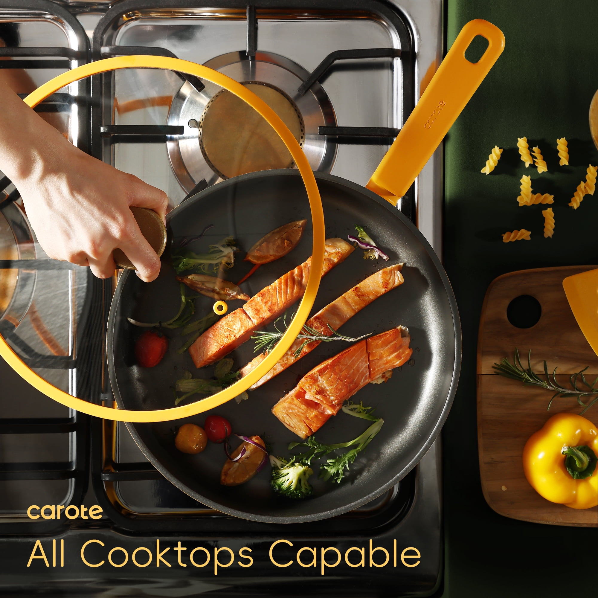 Carote 16 Pcs Kitchen Cookware Sets, Nonstick Pots and Pans Set, Induction Cookware, Lemon Drop image 5