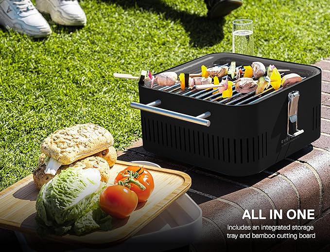 Everdure Cube Portable Charcoal Grill, Tabletop BBQ, Perfect Tailgate, Beach, Patio, or Camping Grill, Lightweight & Compact Small Grill with Preparation Board & Food Storage Tray, Orange image 4