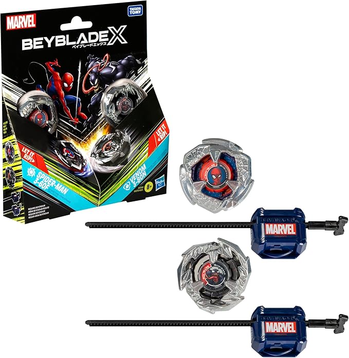  Beyblade X Marvel Collab Spider-Man 3-60F vs. Venom 3-80N Multipack Set, Includes 2 Right-Spin Tops & Launchers, Spinning Toys for Kids 8 for Marvel Fans, Boys and Girls image 1