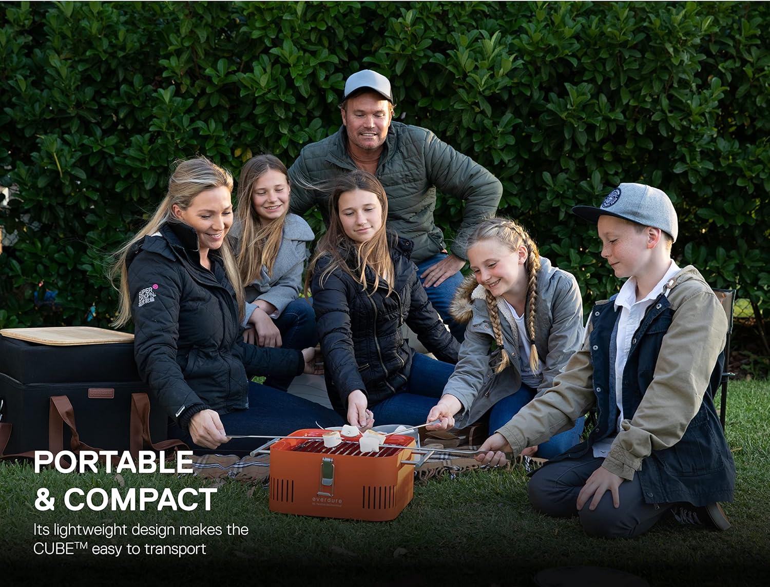 Everdure Cube Portable Charcoal Grill, Tabletop BBQ, Perfect Tailgate, Beach, Patio, or Camping Grill, Lightweight & Compact Small Grill with Preparation Board & Food Storage Tray, Orange image 7
