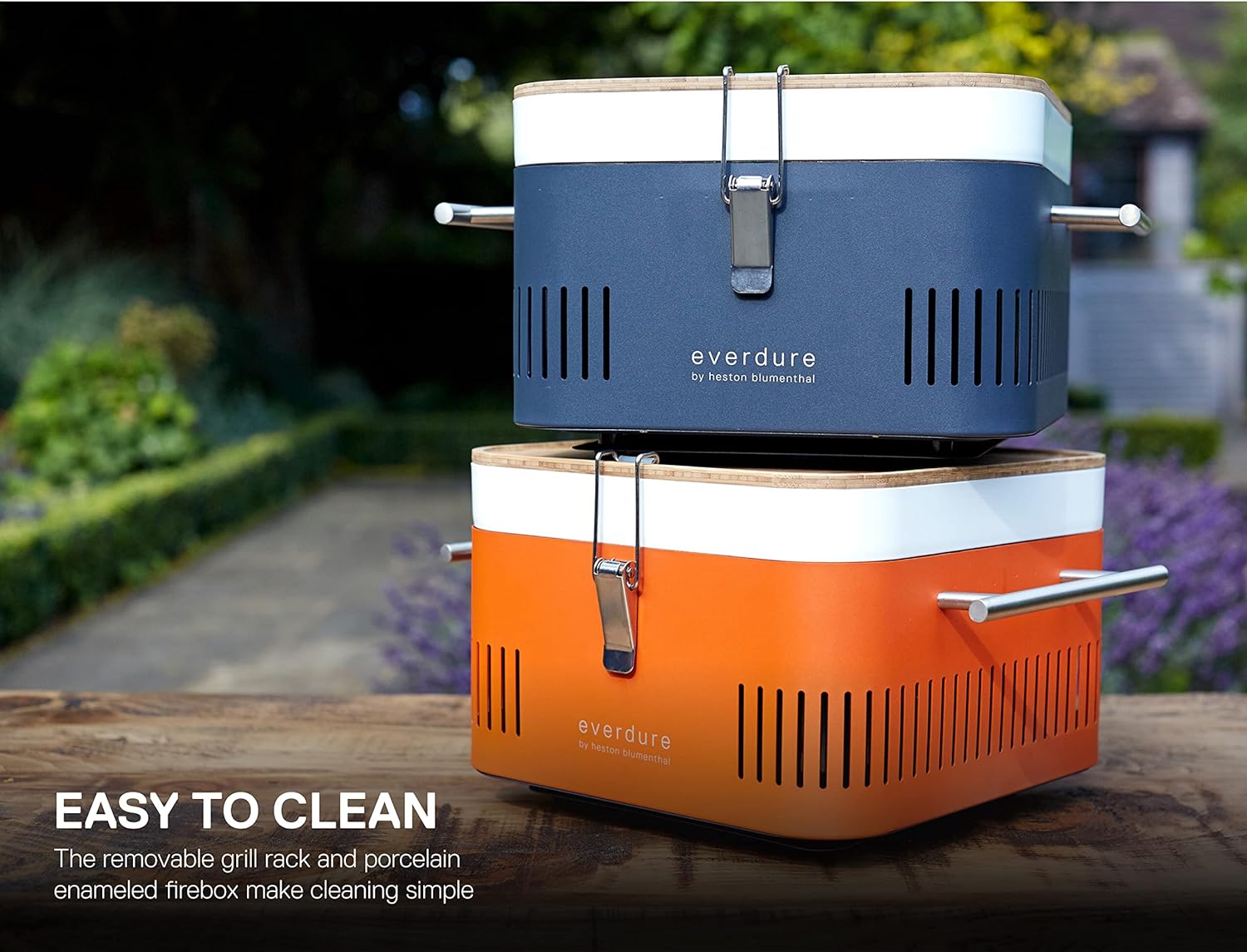 Everdure Cube Portable Charcoal Grill, Tabletop BBQ, Perfect Tailgate, Beach, Patio, or Camping Grill, Lightweight & Compact Small Grill with Preparation Board & Food Storage Tray, Orange image 8