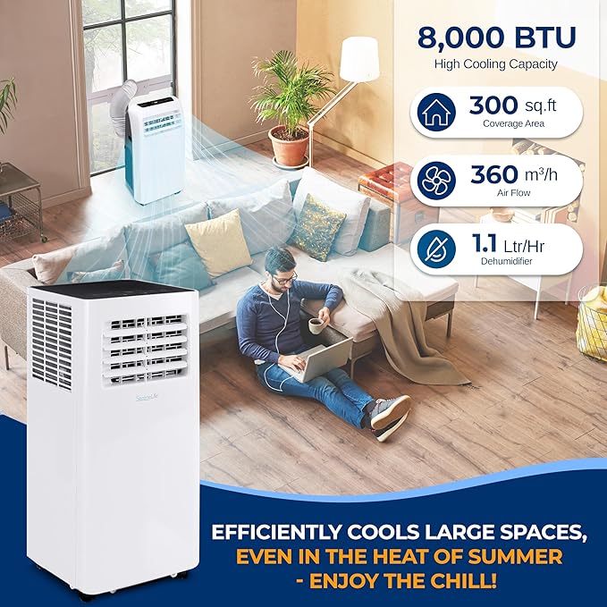 SereneLife Small Air Conditioner Portable 8,000 BTU with Built-in Dehumidifier - Portable AC unit for rooms up to 350 sq ft - WiFi app + Remote Control, Window Mount Exhaust Kit image 2