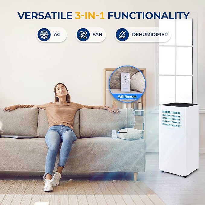 SereneLife Small Air Conditioner Portable 8,000 BTU with Built-in Dehumidifier - Portable AC unit for rooms up to 350 sq ft - WiFi app + Remote Control, Window Mount Exhaust Kit image 3