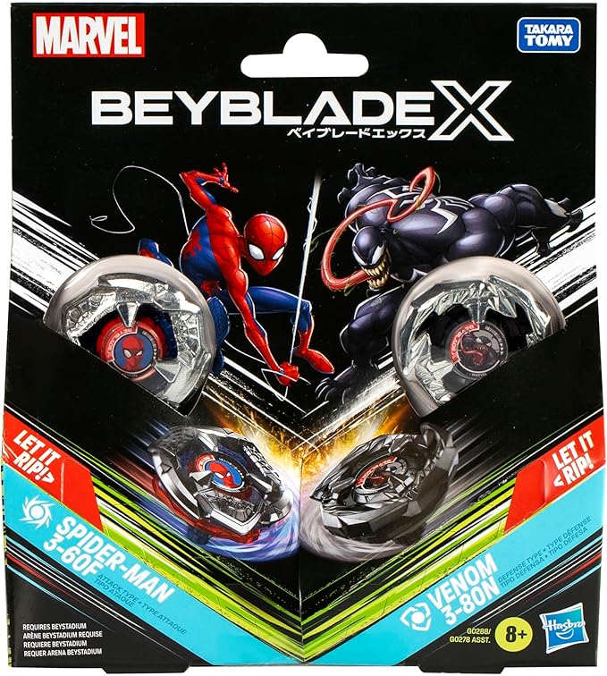  Beyblade X Marvel Collab Spider-Man 3-60F vs. Venom 3-80N Multipack Set, Includes 2 Right-Spin Tops & Launchers, Spinning Toys for Kids 8 for Marvel Fans, Boys and Girls image 4