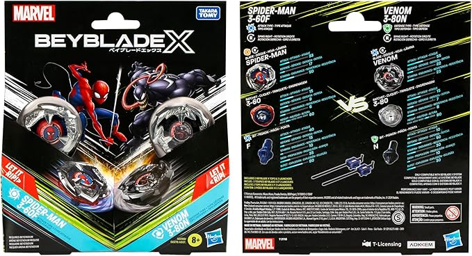 Beyblade X Marvel Collab Spider-Man 3-60F vs. Venom 3-80N Multipack Set, Includes 2 Right-Spin Tops & Launchers, Spinning Toys for Kids 8 for Marvel Fans, Boys and Girls image 5