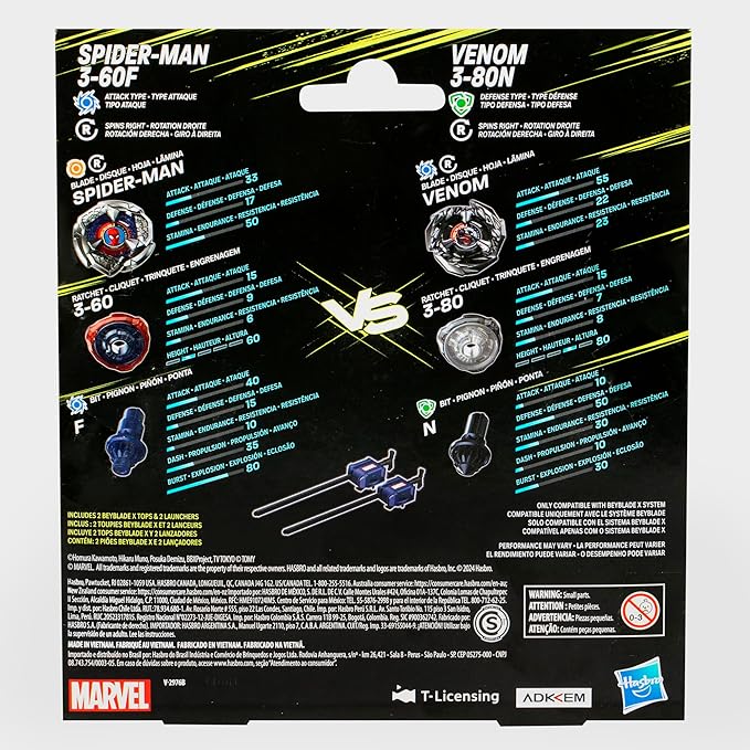  Beyblade X Marvel Collab Spider-Man 3-60F vs. Venom 3-80N Multipack Set, Includes 2 Right-Spin Tops & Launchers, Spinning Toys for Kids 8 for Marvel Fans, Boys and Girls image 7