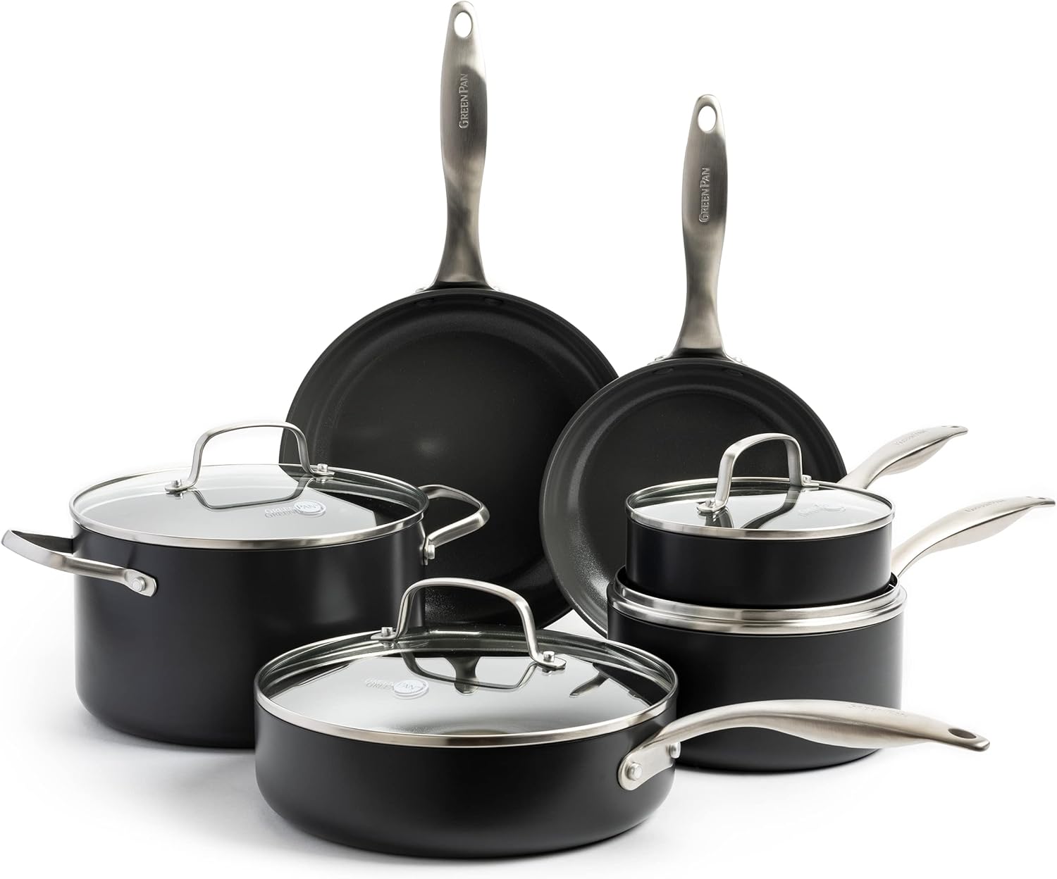 GreenPan Canterbury Hard Anodized Healthy Ceramic Nonstick, 10 Piece Cookware Pots and Pans Set, PFAS-Free, Dishwasher Safe, Oven Safe, Black image 1