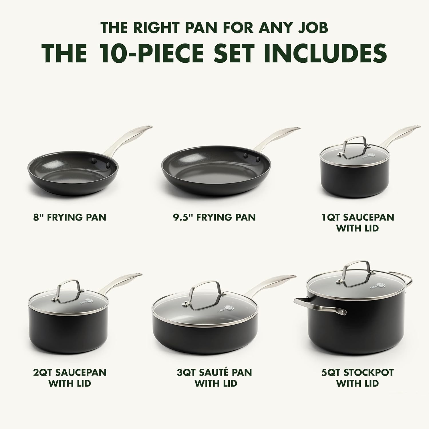 GreenPan Canterbury Hard Anodized Healthy Ceramic Nonstick, 10 Piece Cookware Pots and Pans Set, PFAS-Free, Dishwasher Safe, Oven Safe, Black image 5