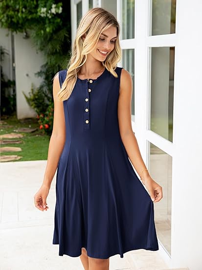 Simplee Womens 2025 Summer Mini Dress - Casual Sleeveless Button Down Vacation Short Sundress with Pockets image 3
