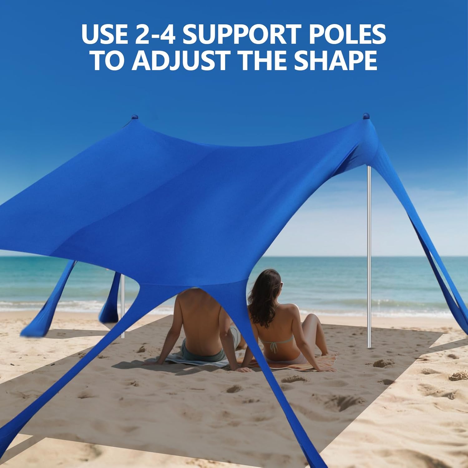 Beach Tent Sun Shelter, 10 x 10 FT Beach Canopy Tent Sun Shade Heavy Duty, UPF50+ Beach Tent Canopy with 8 Sandbags & 4 Stability Poles, Outdoor Beach Shade Canopy for Camping and Fishing, Blue image 7