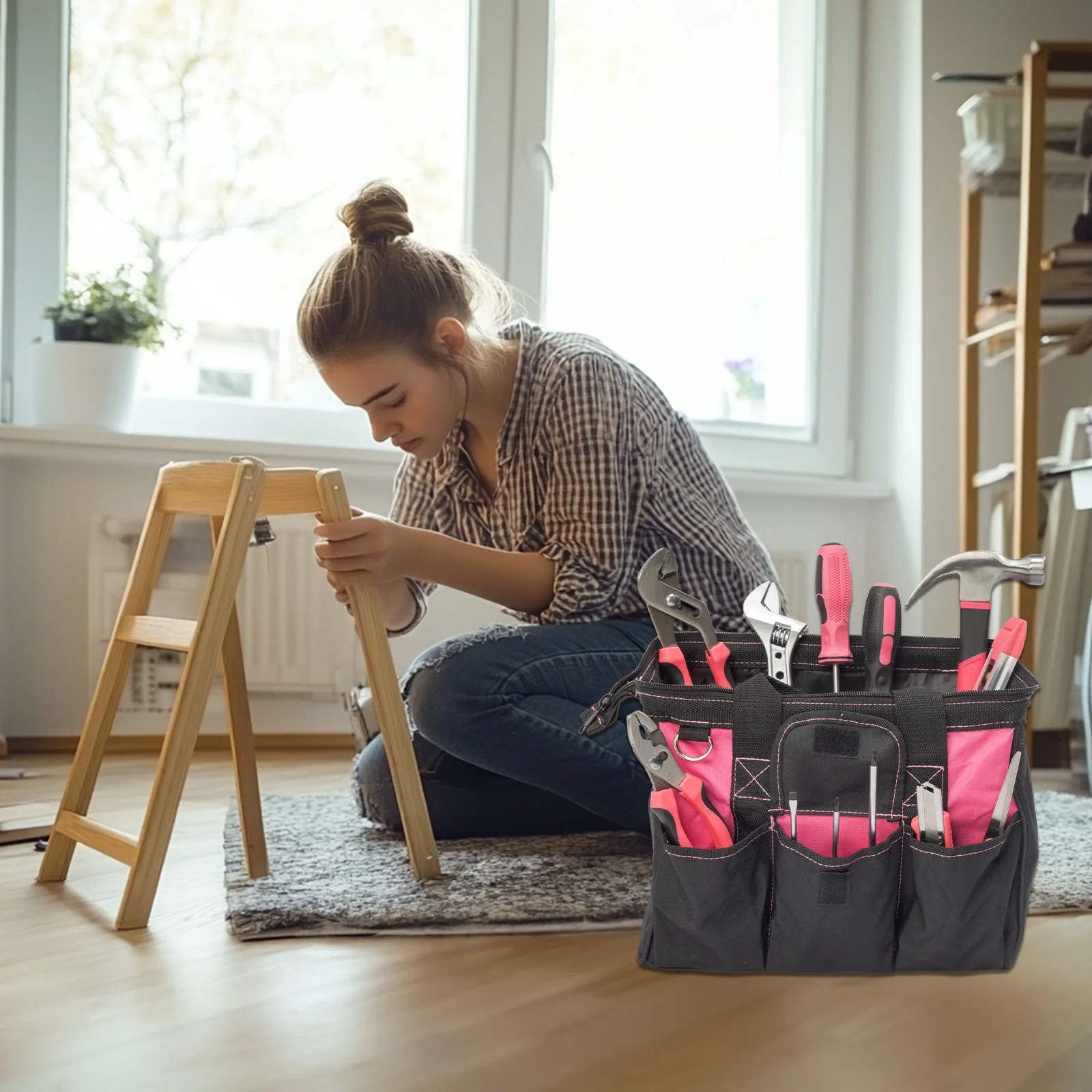 Ktaxon 221-Piece Pink Household Tool Set with 12" Storage Bag image 2