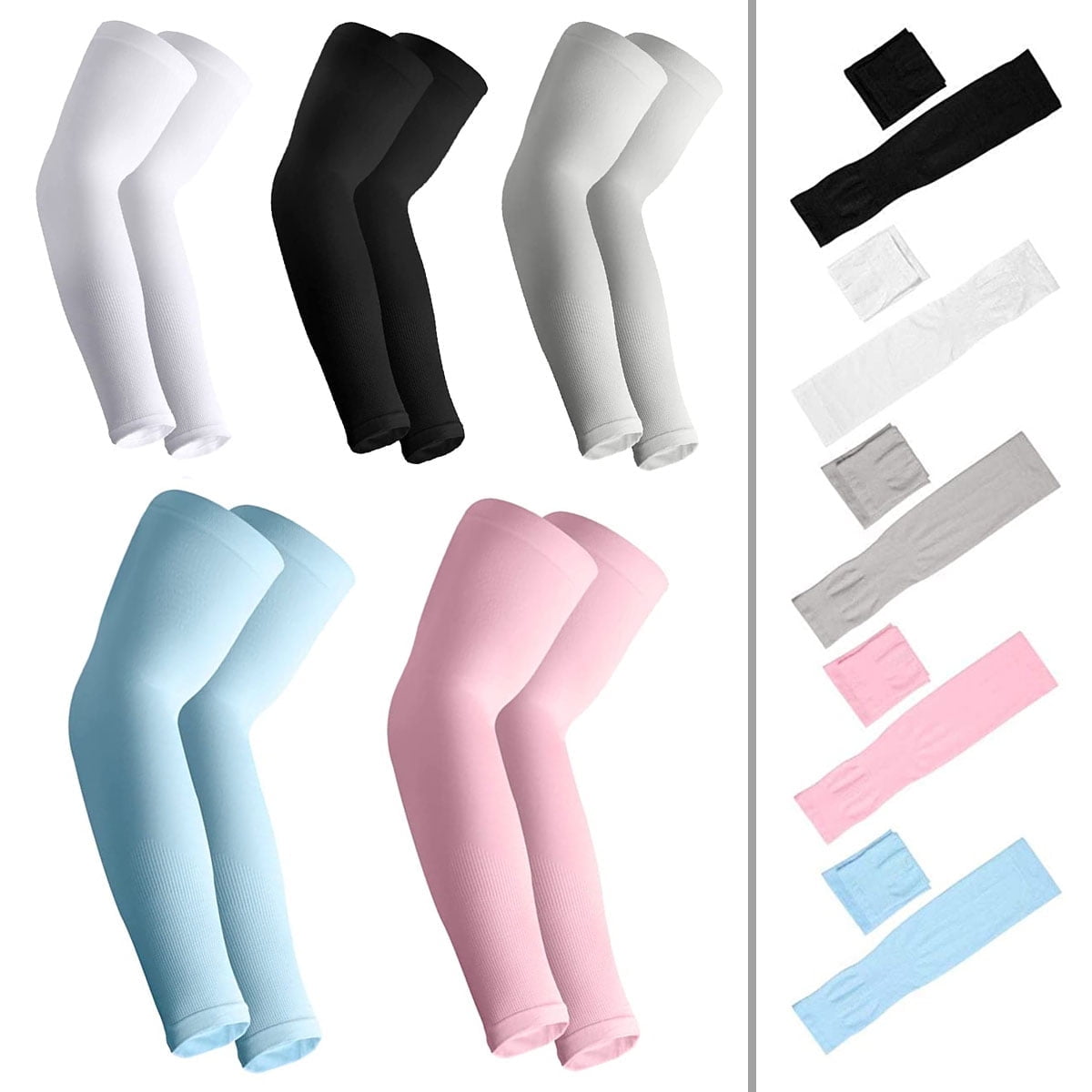 5 Pairs Cooling UV Protection Sun Sleeves, Long Arm Cover for Men Women, Outdoor Sports Sun Sleeves for Running Golf Cycling Basketball Driving Fishing image 1