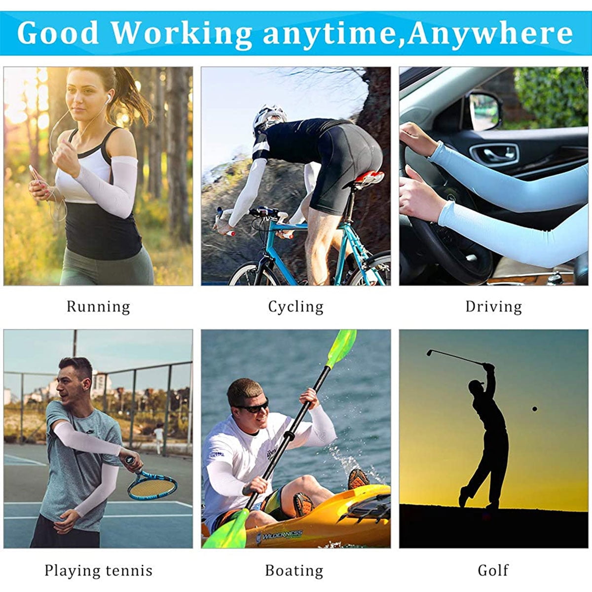 5 Pairs Cooling UV Protection Sun Sleeves, Long Arm Cover for Men Women, Outdoor Sports Sun Sleeves for Running Golf Cycling Basketball Driving Fishing image 3