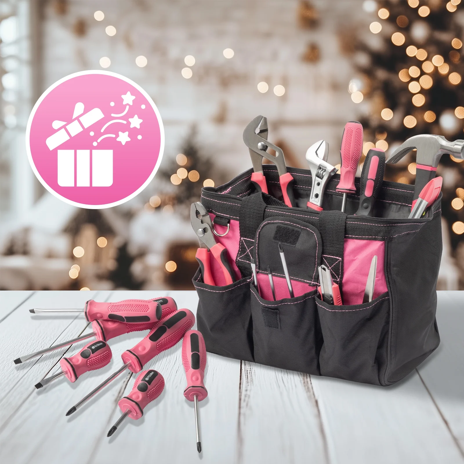 Ktaxon 221-Piece Pink Household Tool Set with 12" Storage Bag image 6