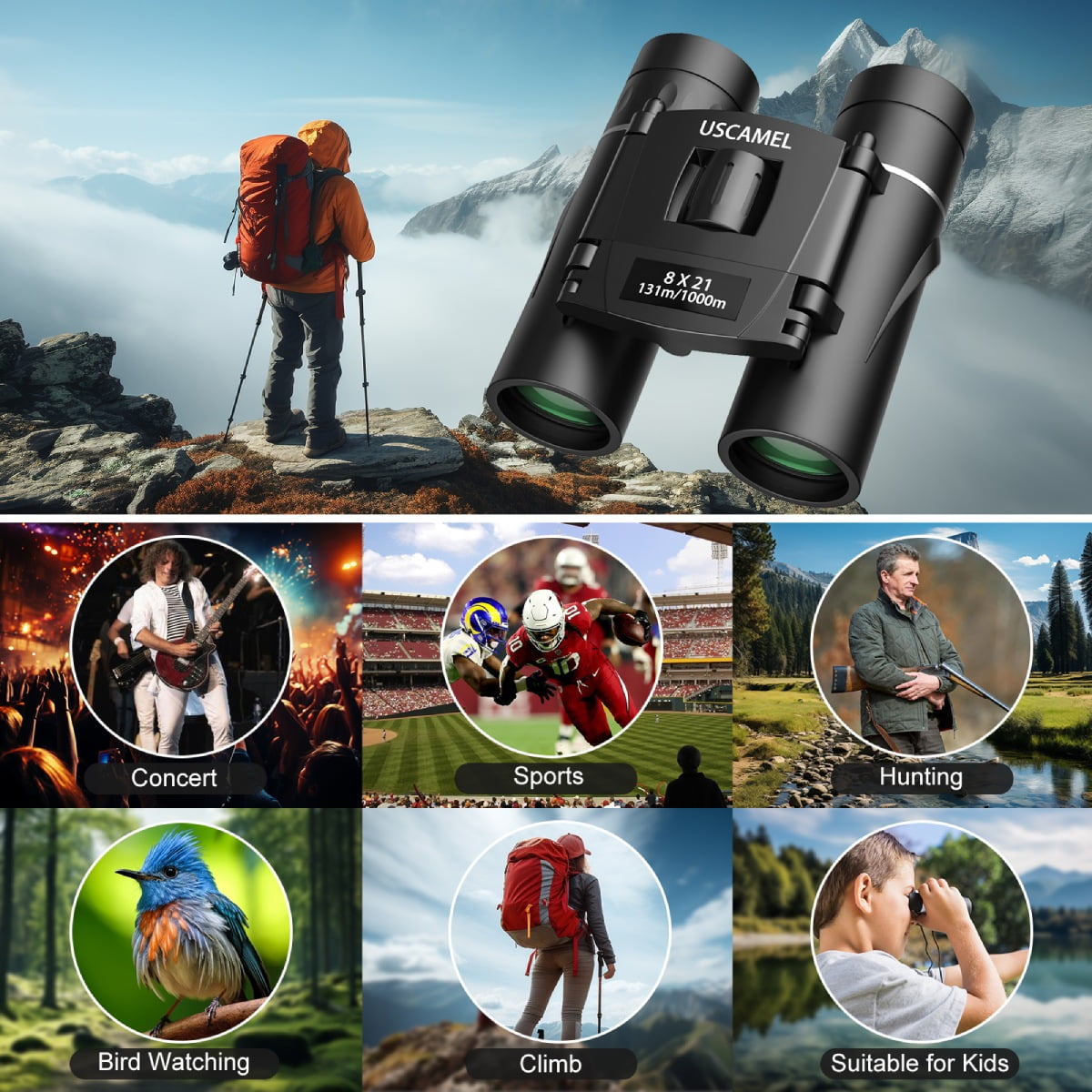 USCAMEL 8x21 Binoculars for Adults Kids, Waterproof Folding Compact Lightweight Small Binoculars for Bird Watching Outdoor Hiking Travel Concerts Theater image 5