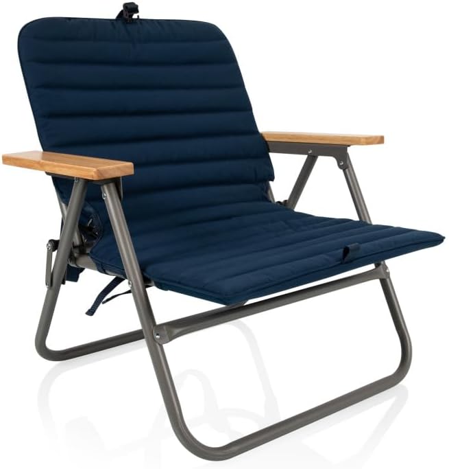 PICNIC TIME Descanso Padded Beach Chair, Low Camping Chair with Removable Washable Cover, Backpack Beach Chair image 1