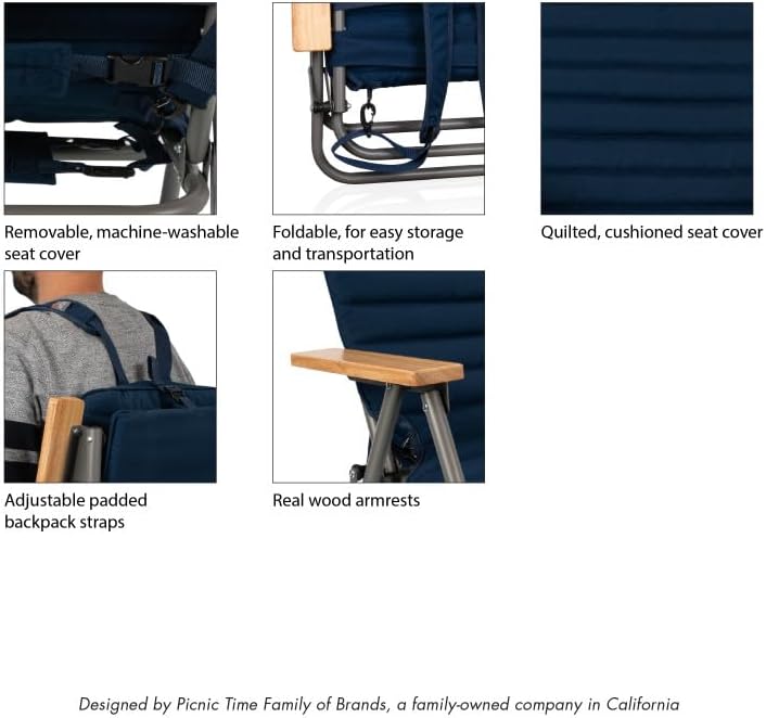 PICNIC TIME Descanso Padded Beach Chair, Low Camping Chair with Removable Washable Cover, Backpack Beach Chair image 8
