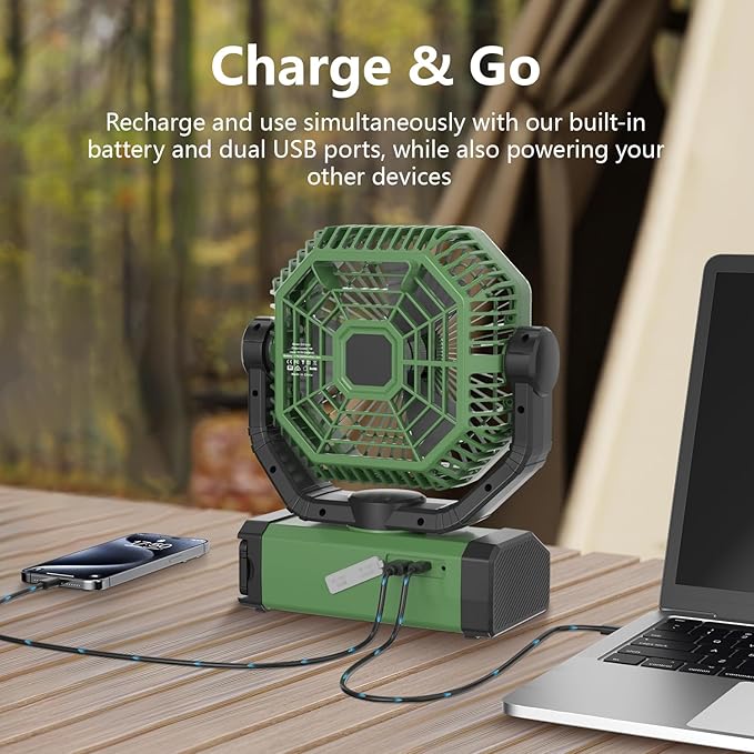 Portable Fan 24000mAh Battery Powered with Remote & LED, 4 Speed Strong Airflow, Desk/Camping/Outdoor/Gym Fan for Office Travel Treadmill Camping Gear image 3