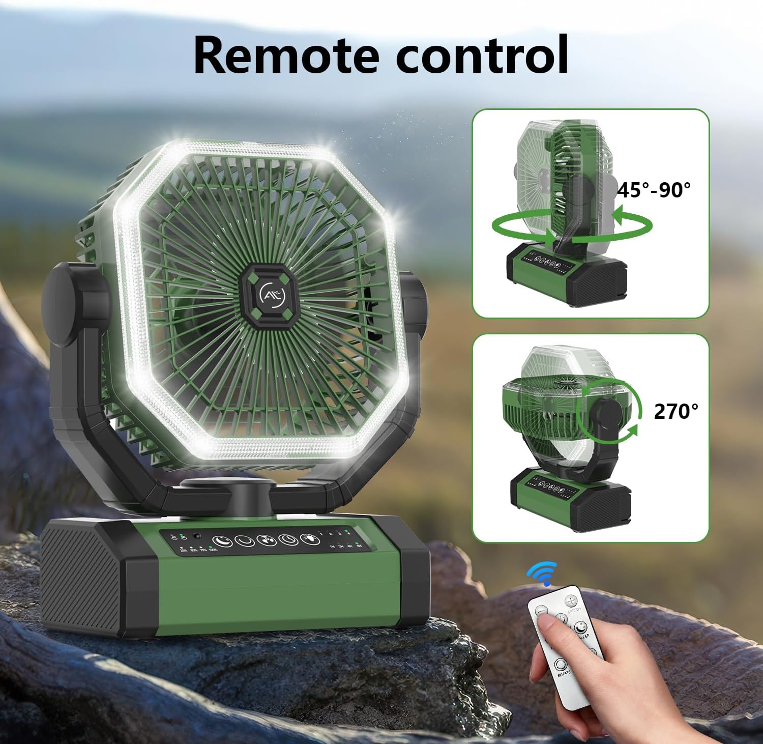 Portable Fan 24000mAh Battery Powered with Remote & LED, 4 Speed Strong Airflow, Desk/Camping/Outdoor/Gym Fan for Office Travel Treadmill Camping Gear image 6
