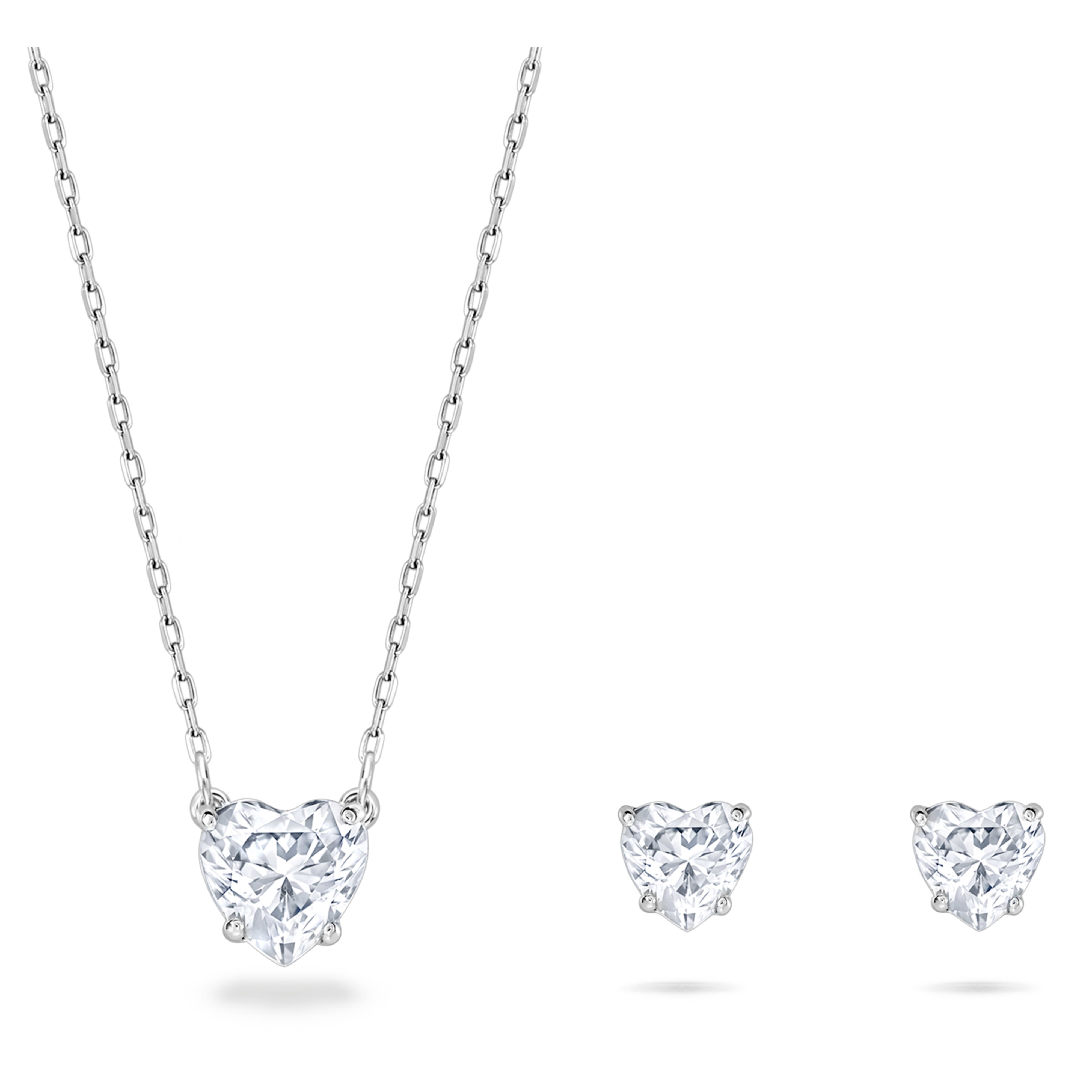 Attract set Heart, White, Rhodium plated image 1