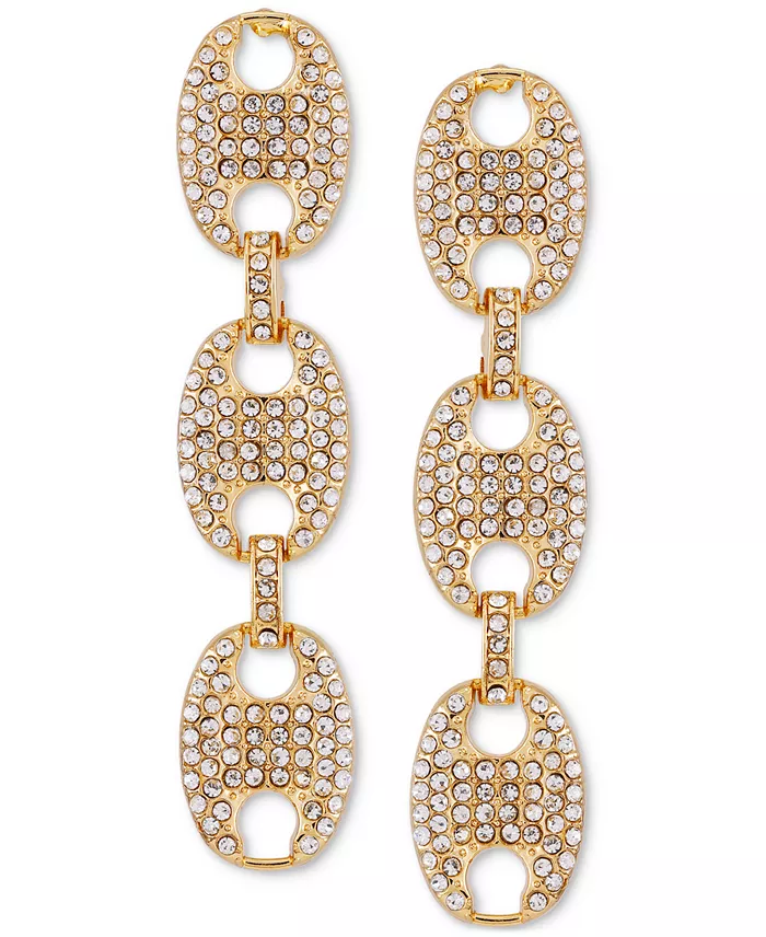 Gold-Tone Pavé Link Triple Drop Statement Earrings image 1