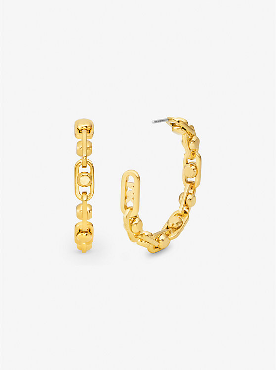 Astor Link Medium Precious Metal-Plated Brass Hoop Earrings image 2