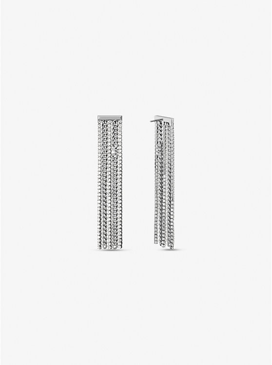 Precious Metal-Plated Brass Pavé Chain Drop Earrings image 2