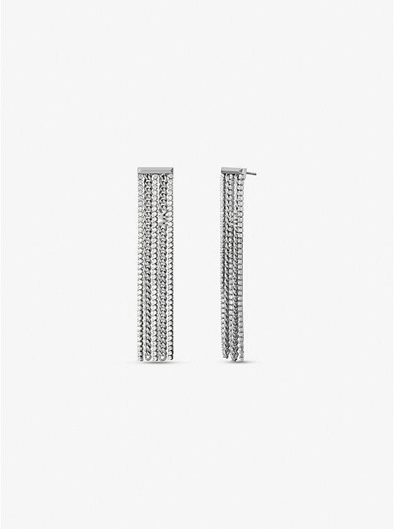 Precious Metal-Plated Brass Pavé Chain Drop Earrings image 1